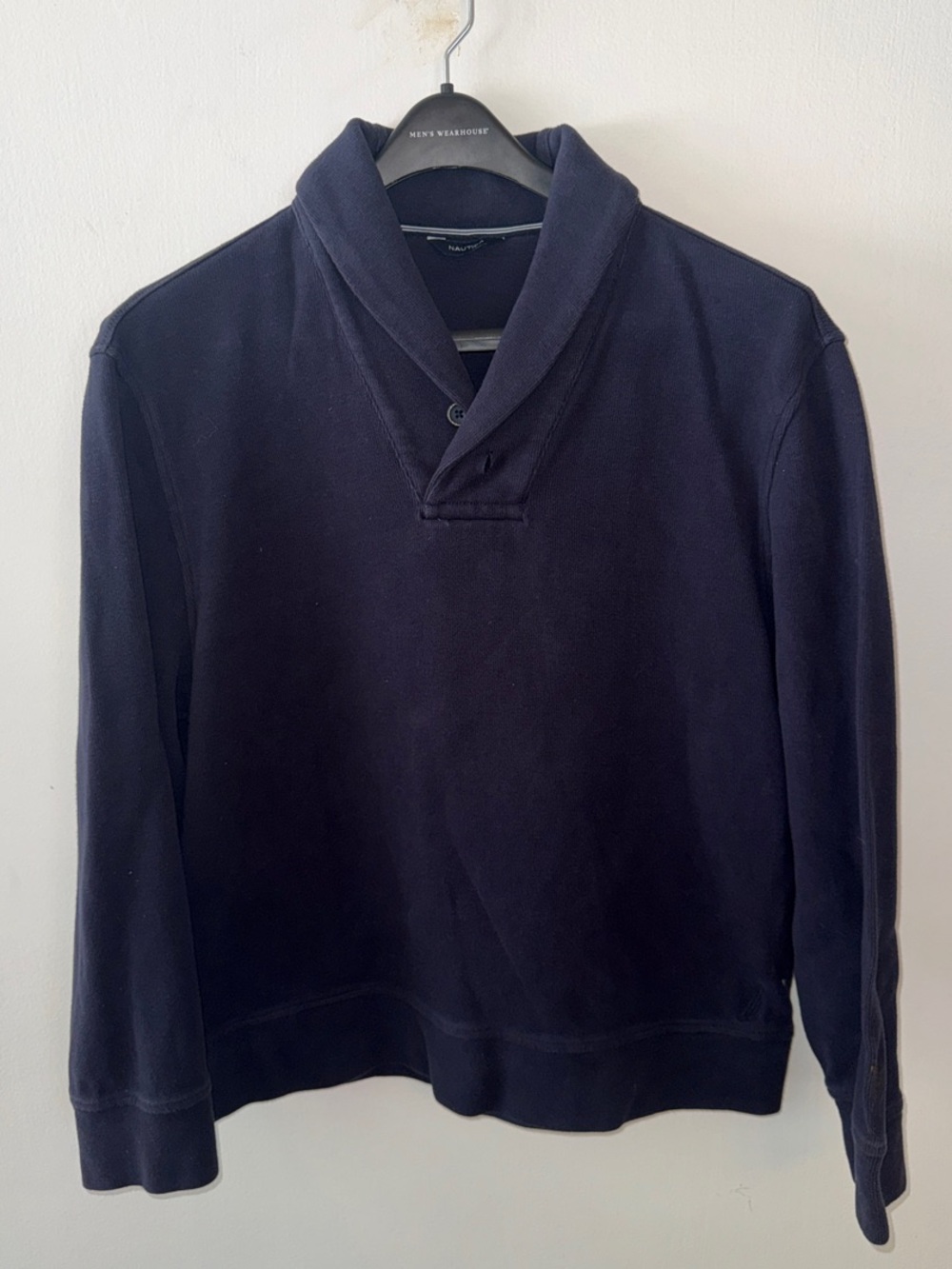 Nautica Men's Shawl Collar Button Pullover Sweatshirt - Navy Blue